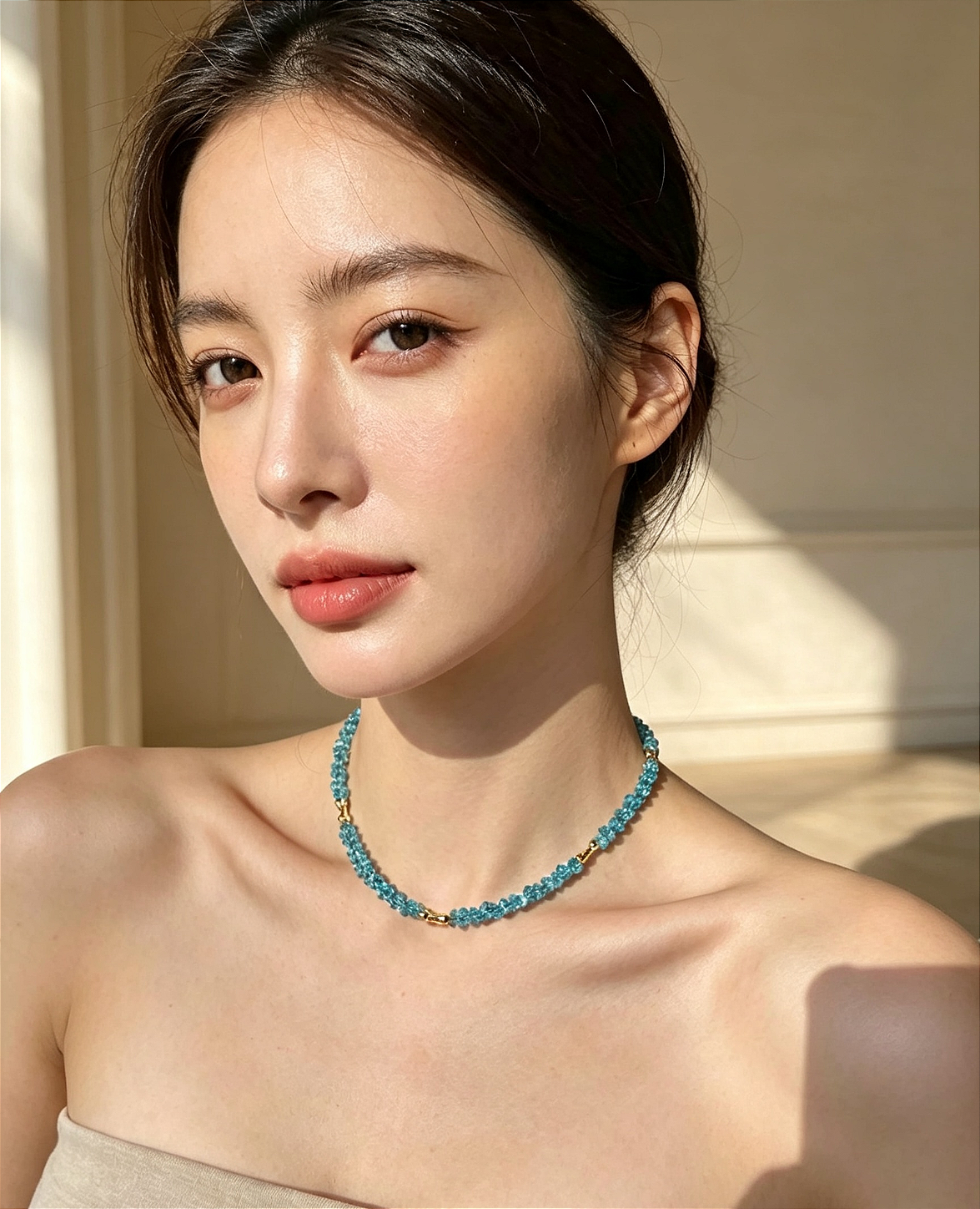 Colar (choker) cristal áurea lascas Azul Claro