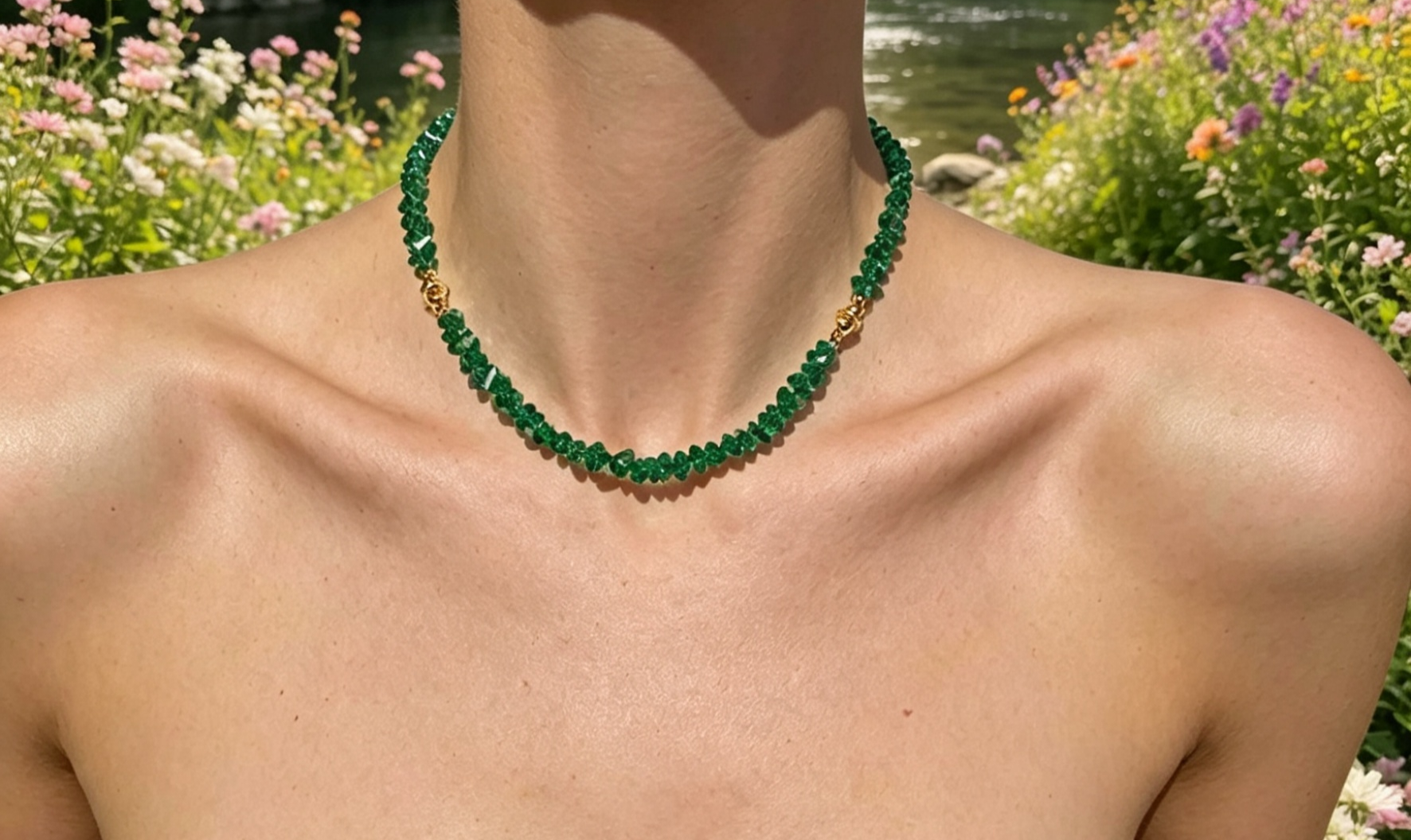 Colar (choker) cristal áurea lascas Verde