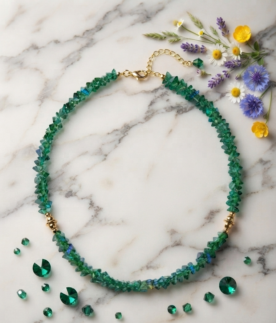 Colar (choker) cristal áurea lascas Verde