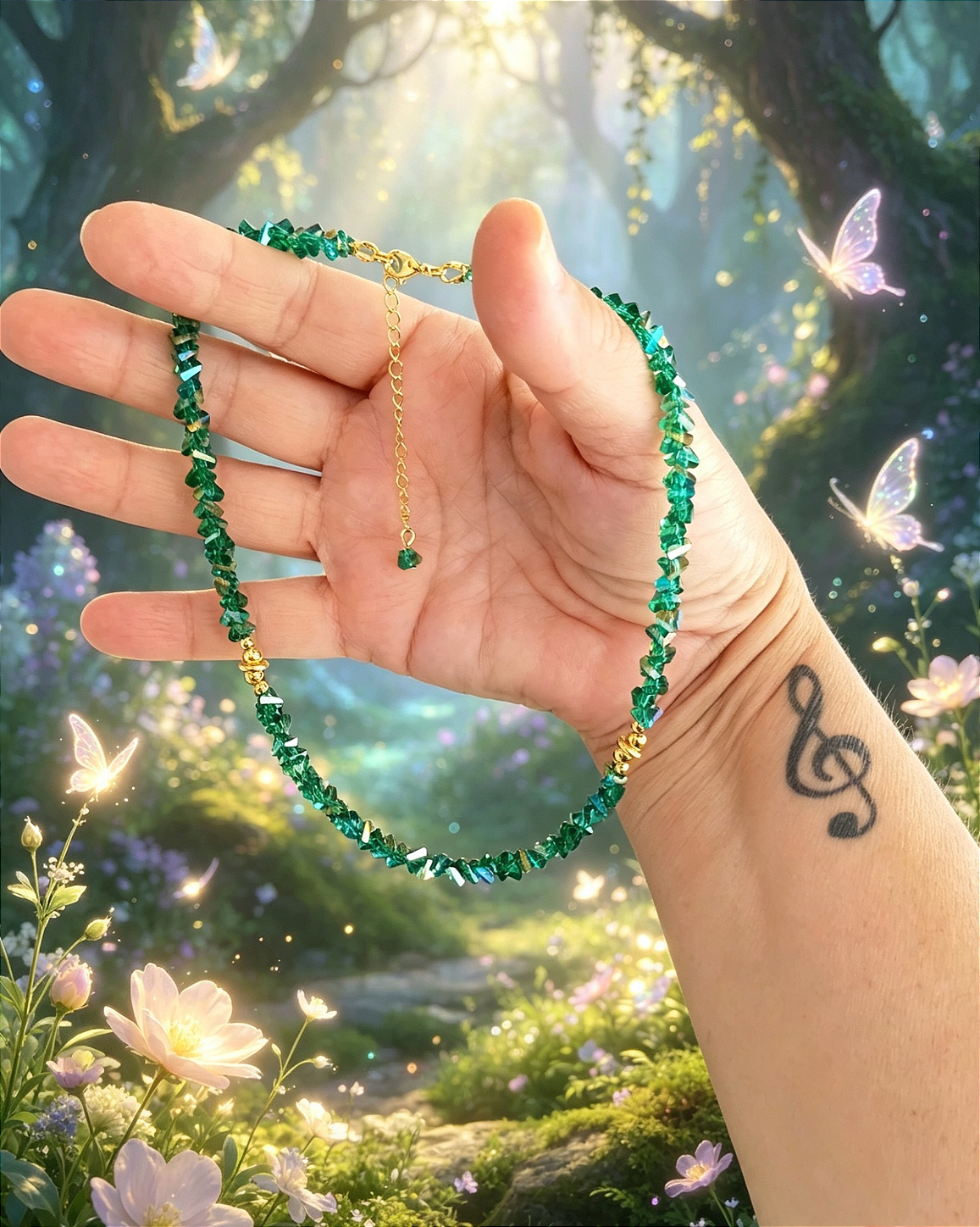 Colar (choker) cristal áurea lascas Verde