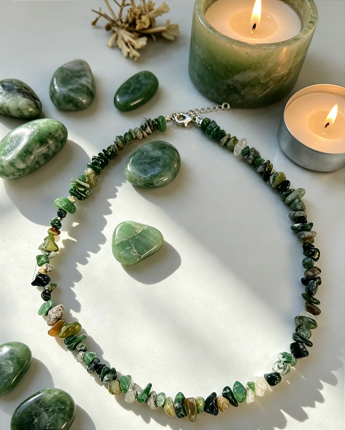Colar Jaspe Verde - Pedras Naturais (cascalho)