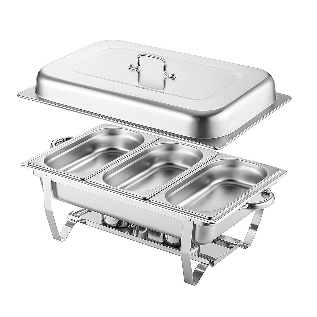 RECHAUD RETANGULAR INOX BANHO 3 CUBAS E FOGAREIRO