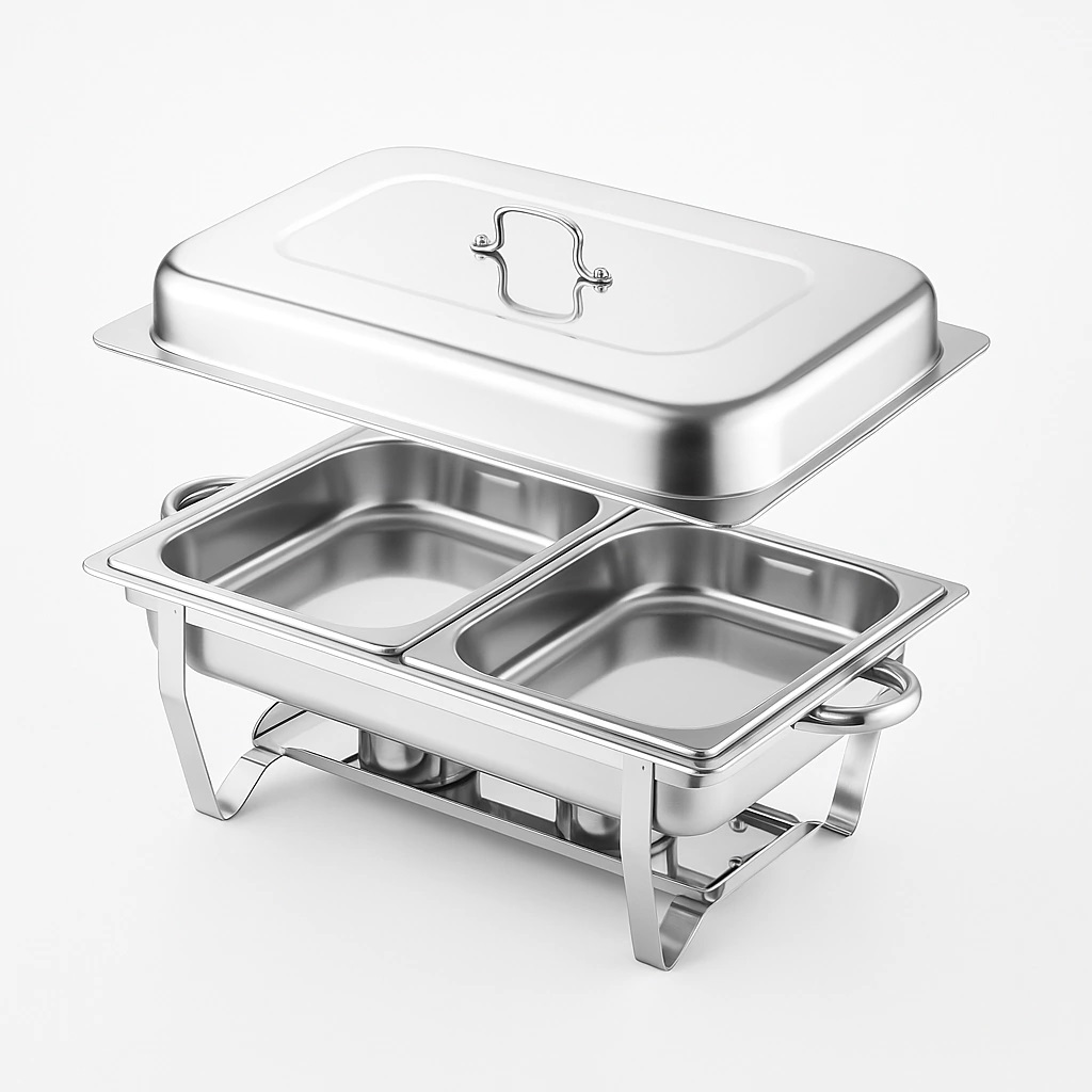 RECHAUD RETANGULAR INOX BANHO 2 CUBAS E FOGAREIRO