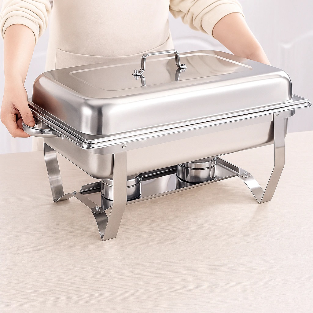 RECHAUD RETANGULAR INOX BANHO 2 CUBAS E FOGAREIRO