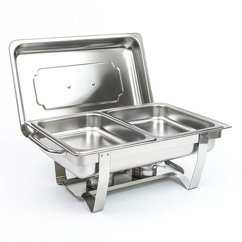RECHAUD RETANGULAR INOX BANHO 2 CUBAS E FOGAREIRO