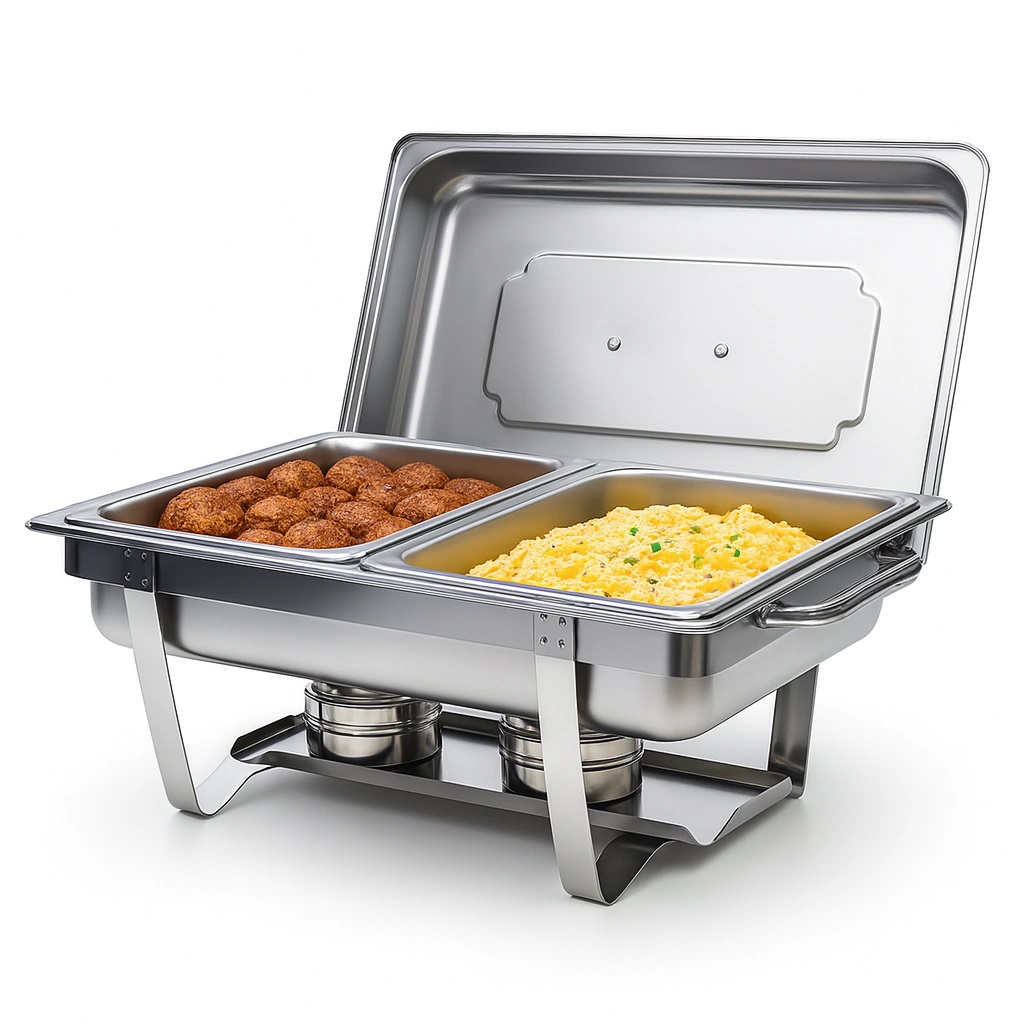 RECHAUD RETANGULAR INOX BANHO 2 CUBAS E FOGAREIRO
