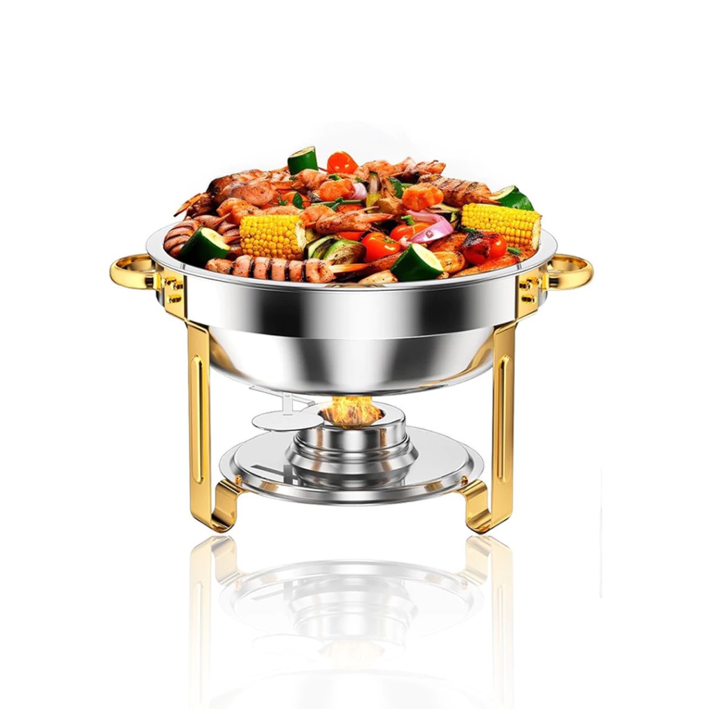 RECHAUD REDONDO DOURADO INOX BANHO 6L E FOGAREIRO