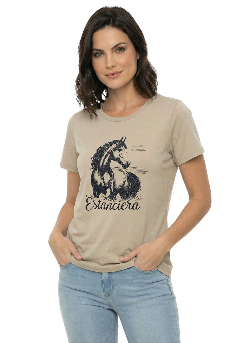 T-Shirt Baby Look Feminina Cavalo Com Brilho