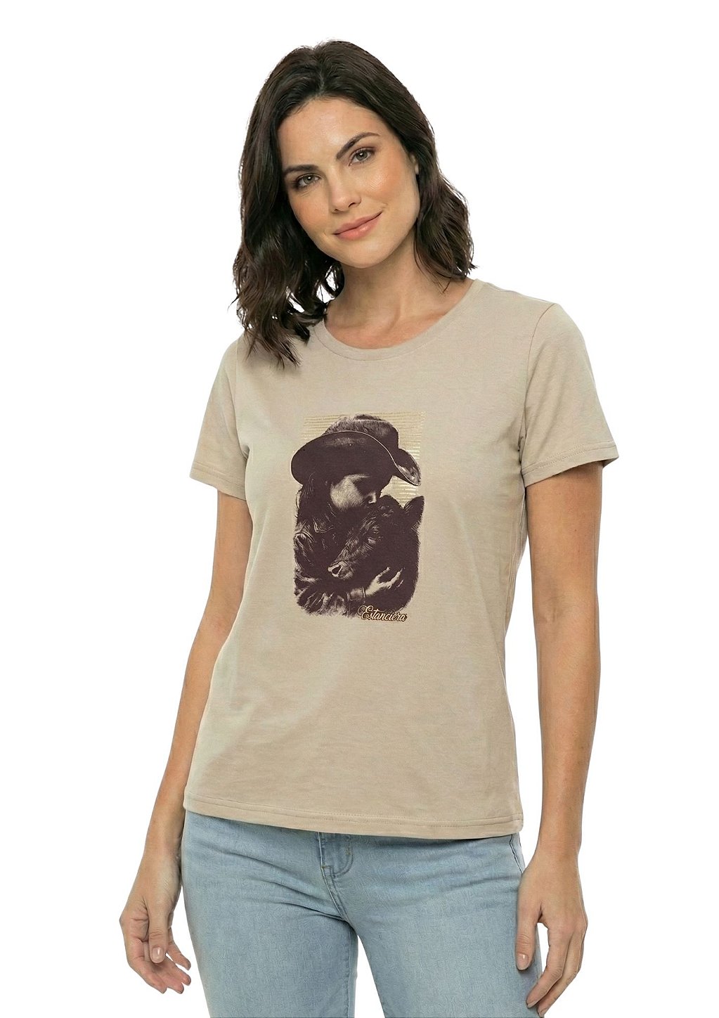 T-Shirt Baby Look Feminina Estanciero Menina Com Novilha