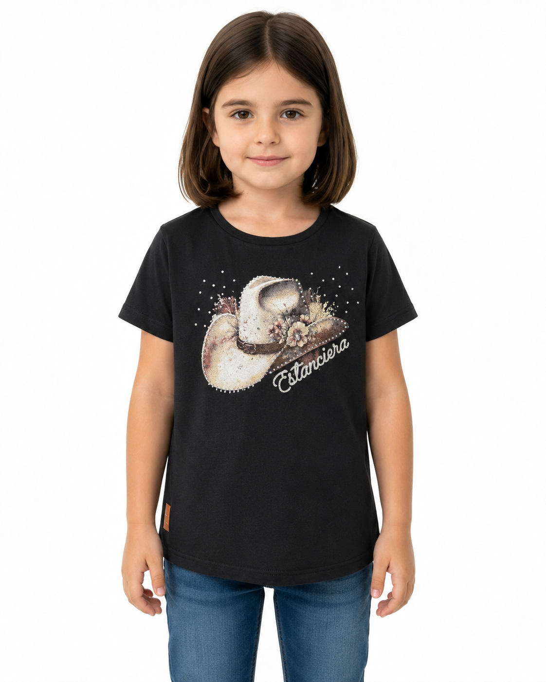 T-Shirt Regular Infantil Feminina Estanciero Chapéu Strass