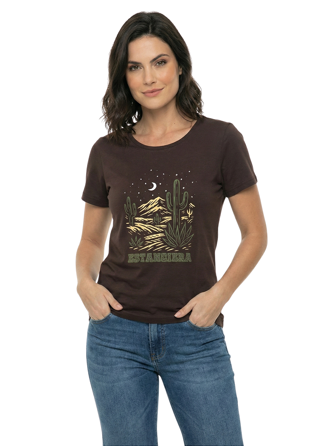 T-Shirt Baby Look Feminina Estanciero Cactos Texas