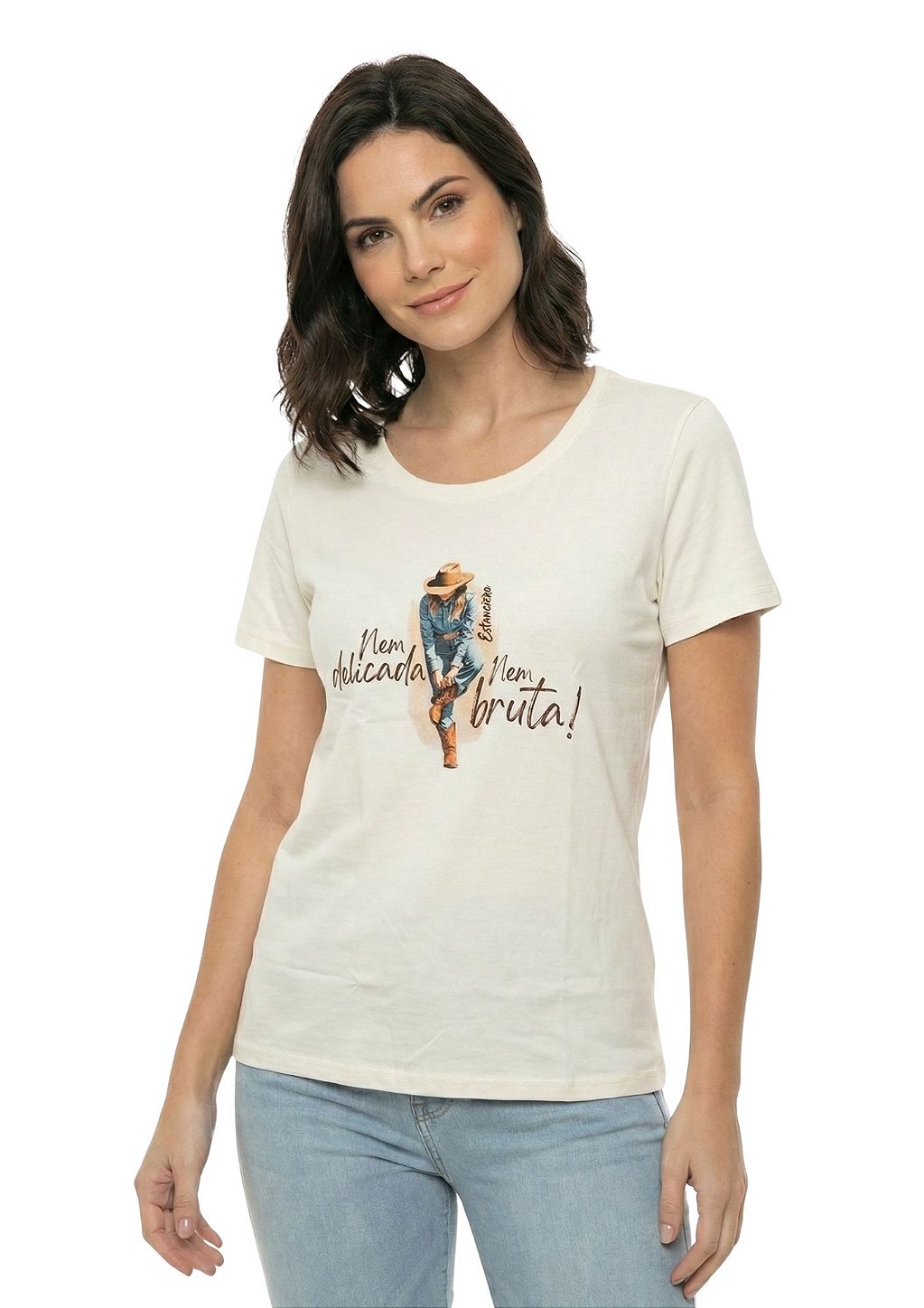 T-Shirt Baby Look Feminina Estanciero Nem Delicada Nem Bruta