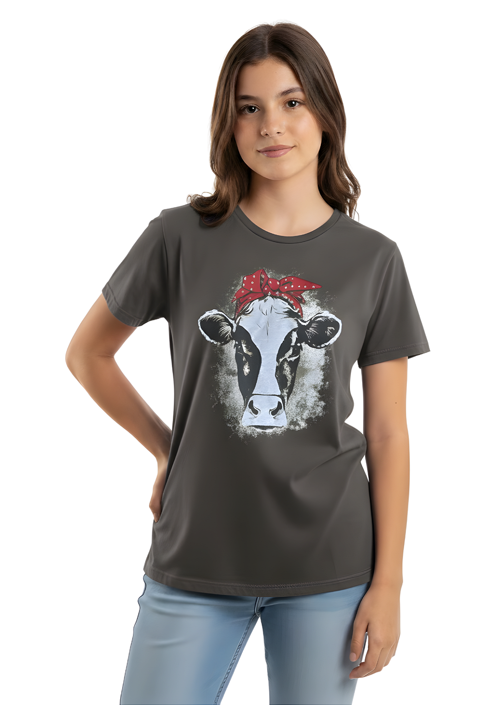 Shirt Juvenil Feminina Estanciera Vaquinha com Lacinho