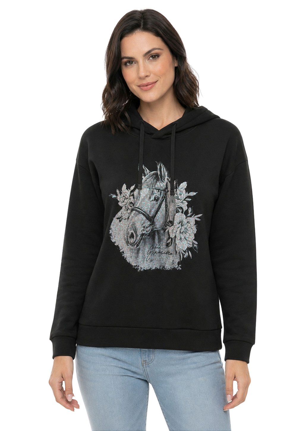Moletom Feminino Estanciero Horse Com Flores