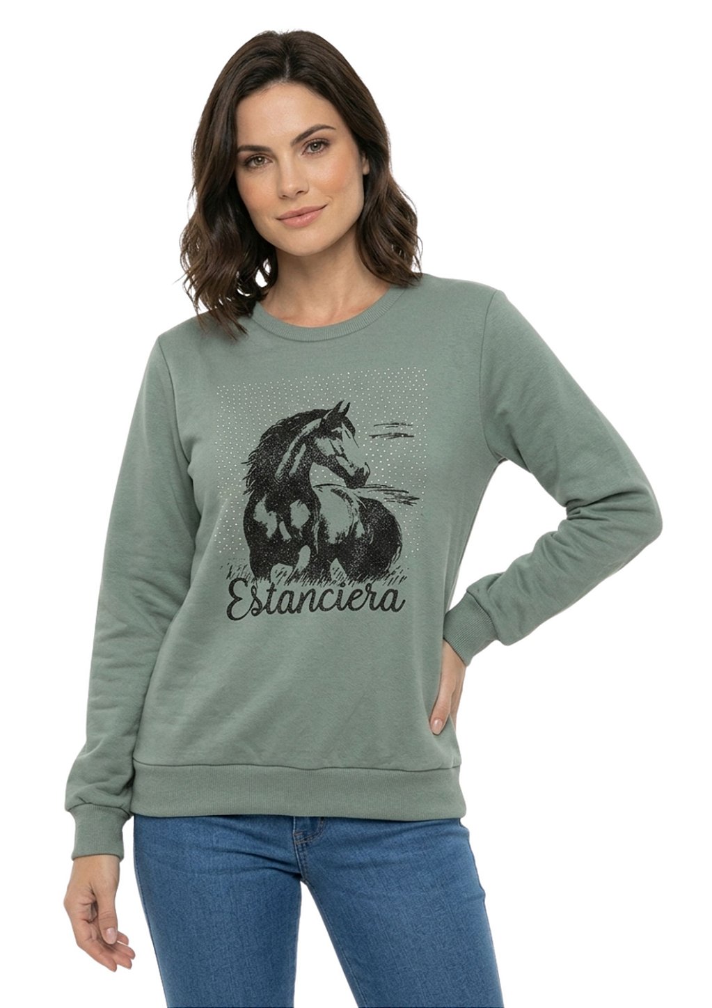 Blusa de Moletom Feminino Estanciero Cavalo com Glitter