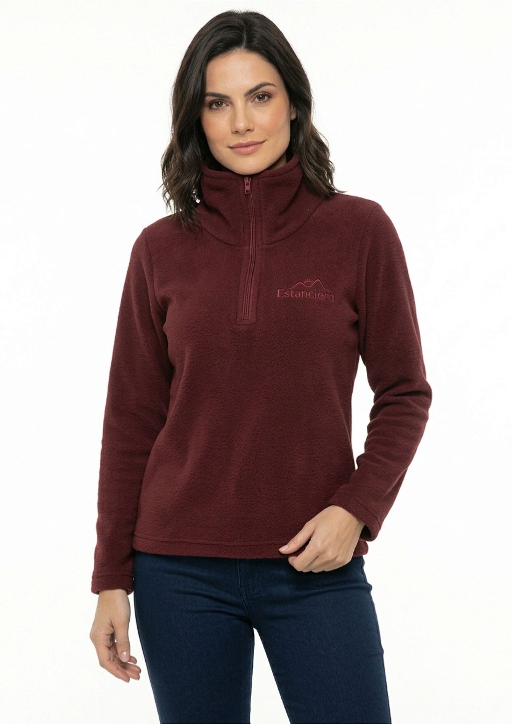 Blusa Microsoft Fleece Feminina Meio Zíper Estanciero