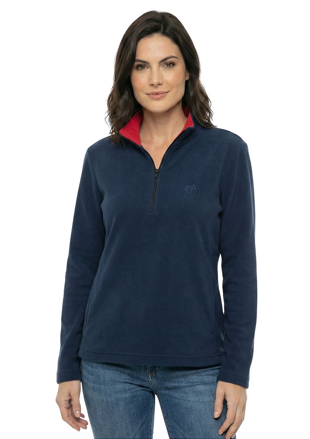 Blusa Microsoft Fleece Feminina Bicolor Meio Zíper Estanciero
