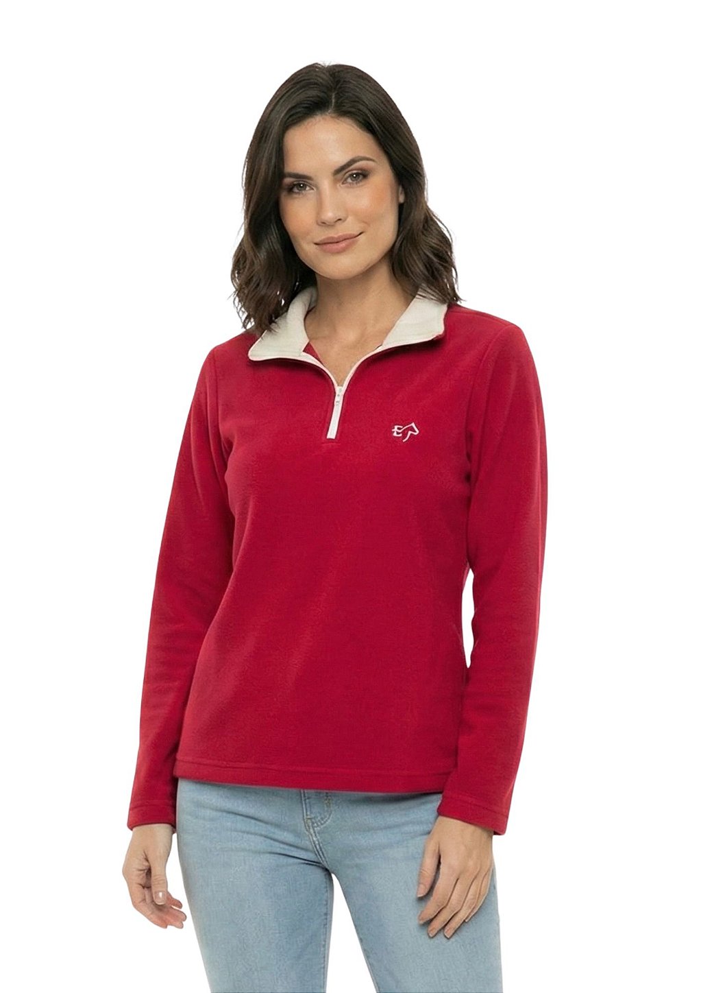 Blusa Microsoft Fleece Feminina Bicolor Meio Zíper Estanciero
