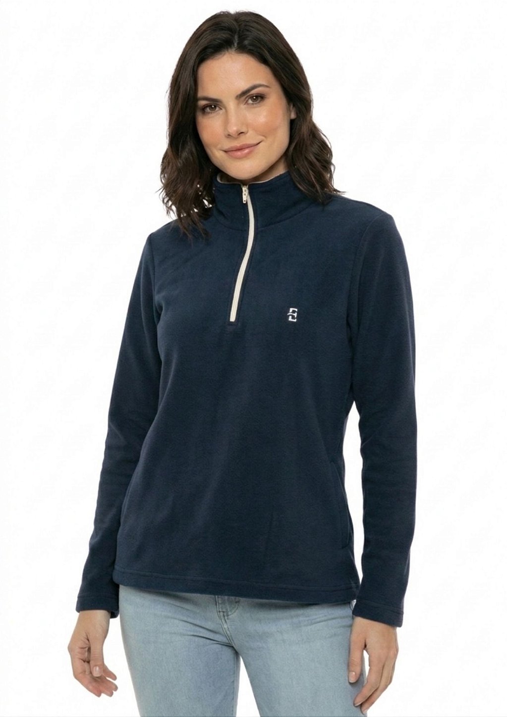 Blusa Microsoft Fleece Feminina Bicolor Meio Zíper Estanciero