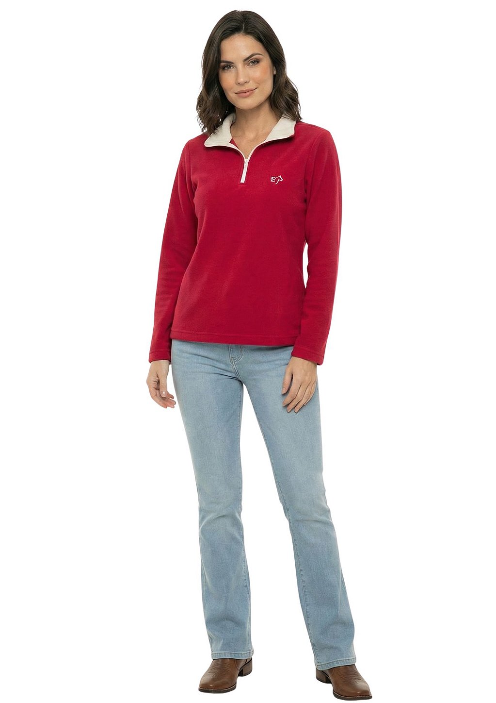 Blusa Microsoft Fleece Feminina Bicolor Meio Zíper Estanciero