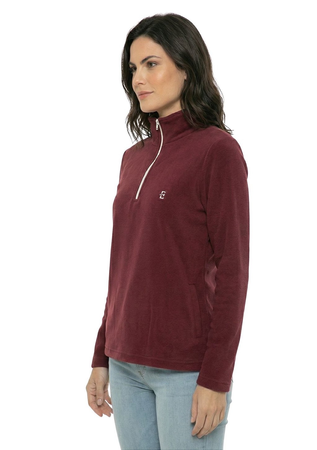 Blusa Microsoft Fleece Feminina Bicolor Meio Zíper Estanciero
