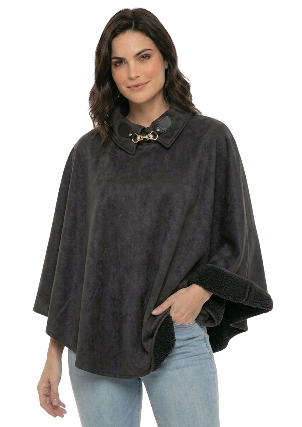 Poncho Pala Feminino Estanciero Suede Forrado