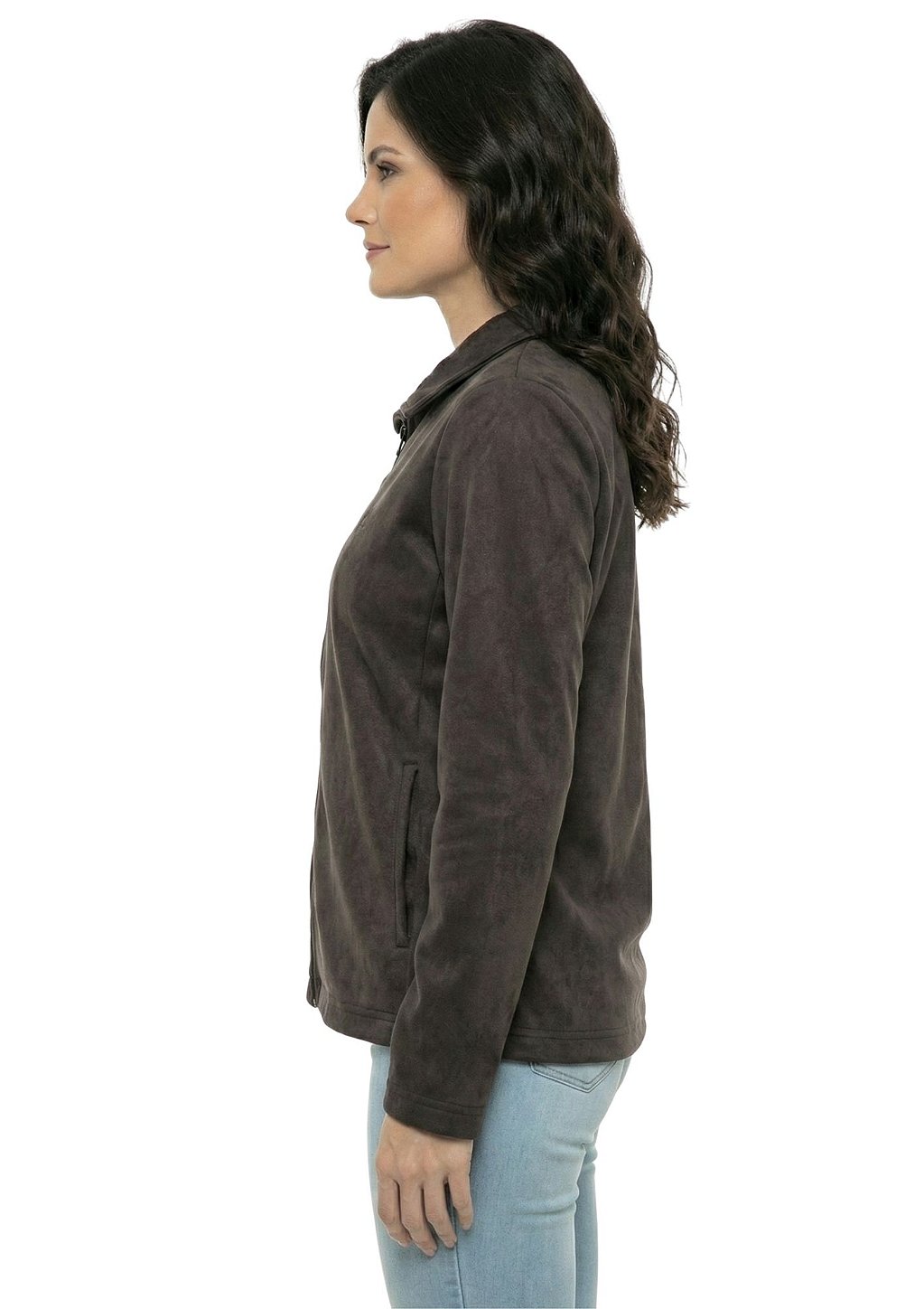 Jaqueta Forrada Feminina Suede Gola Padre Estanciero