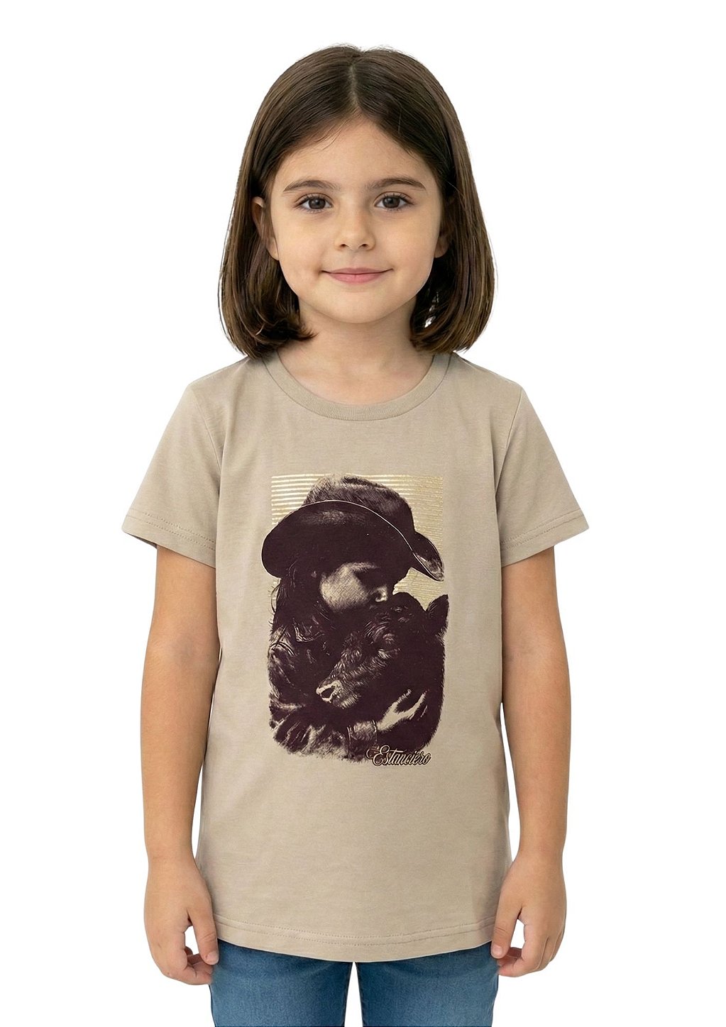 T-Shirt Baby Look Infantil Feminina Estanciero Menina Com Novilha