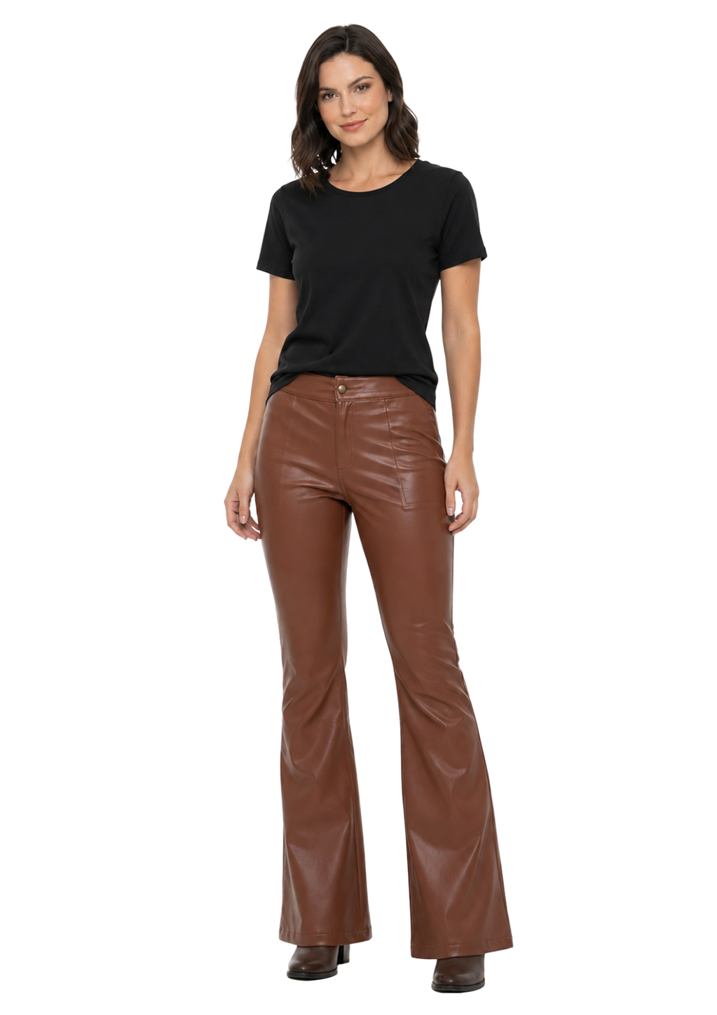 Calça couro pu feminina bootcut estanciero