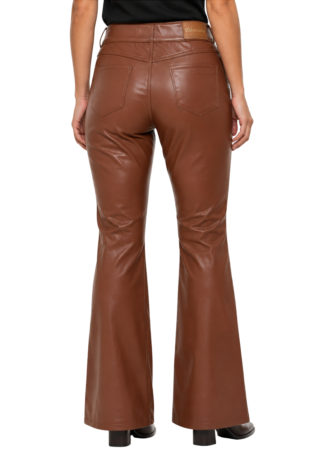 Calça couro pu feminina bootcut estanciero