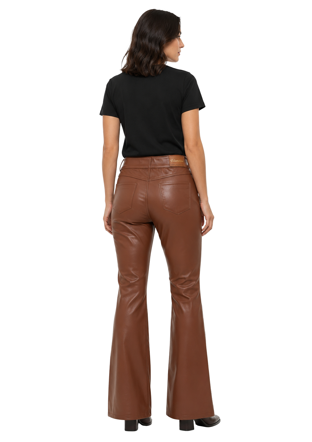 Calça couro pu feminina bootcut estanciero