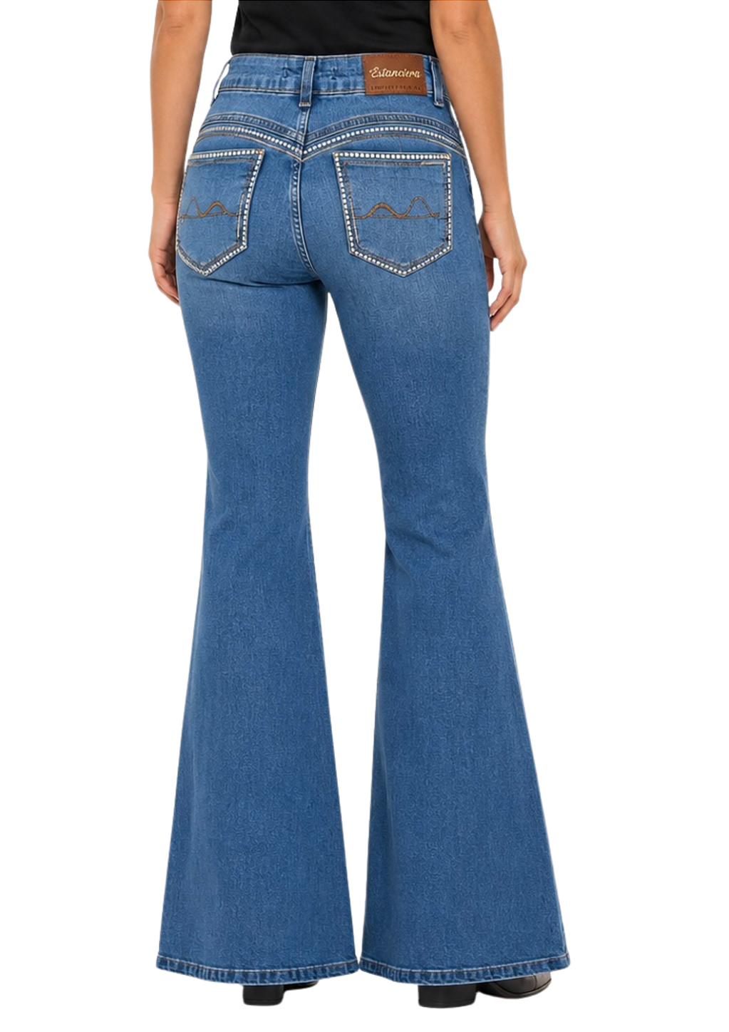 Calça jeans feminina flare bordada estanciero
