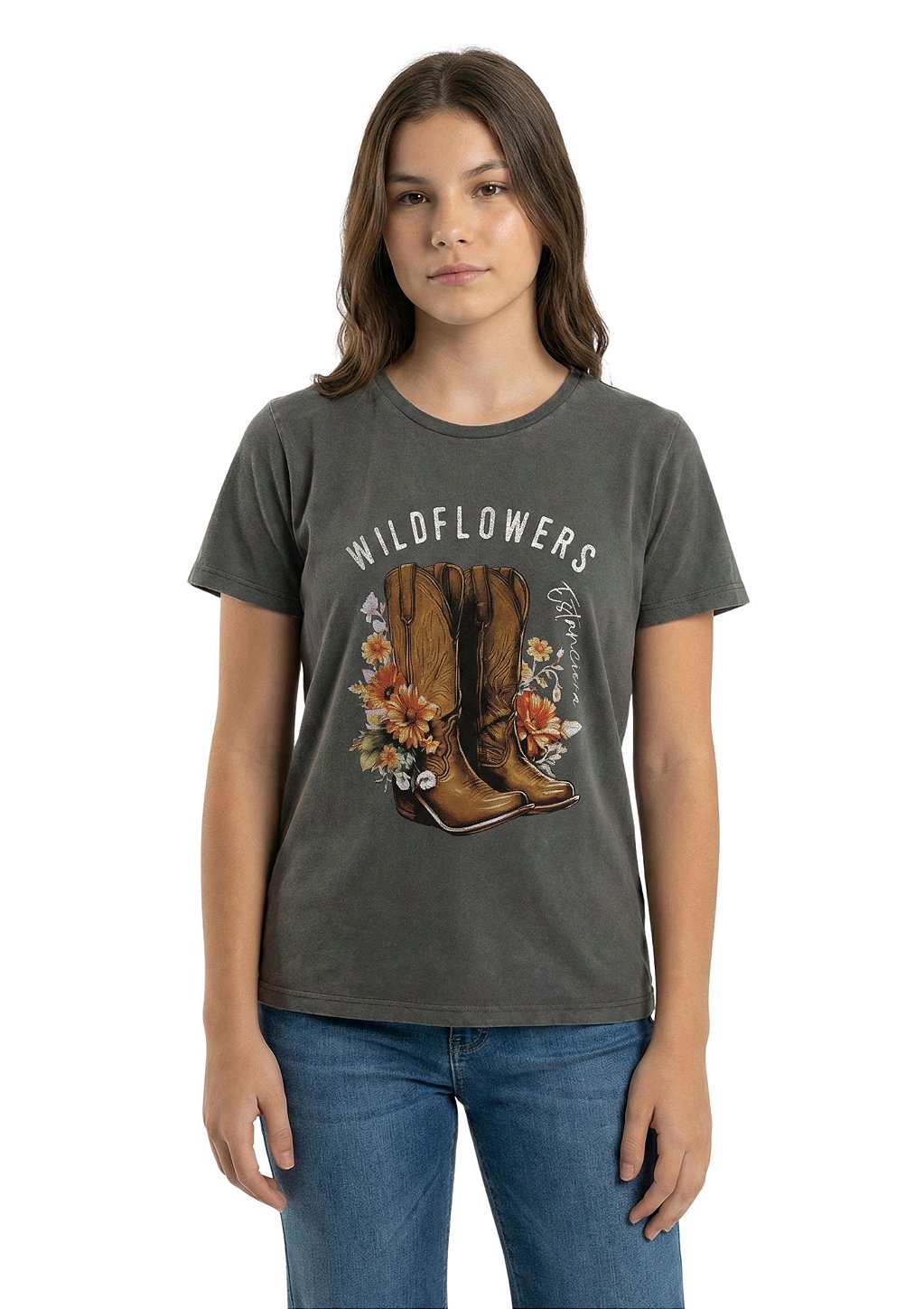 T-Shirt Juvenil Baby Look Feminina Estanciero Wildflowers