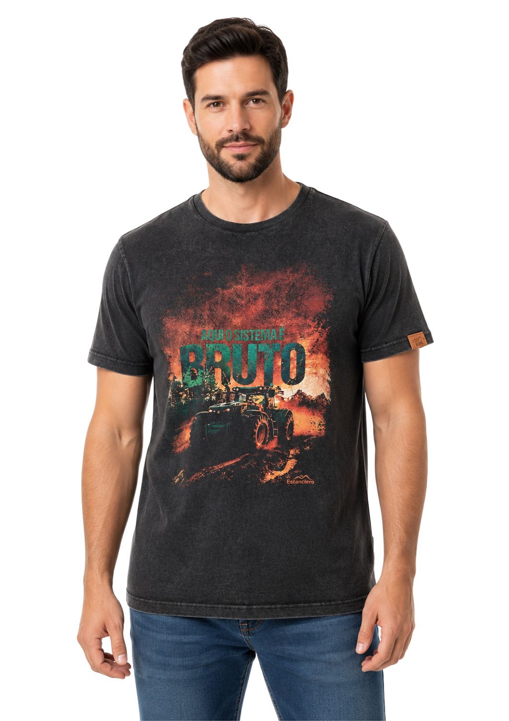 Camiseta Masculina Estanciero Aqui O Sistema É Bruto