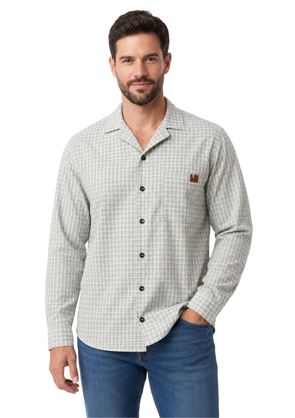 Camisa Tricoline Masculina Com Bolso Frente Estanciero