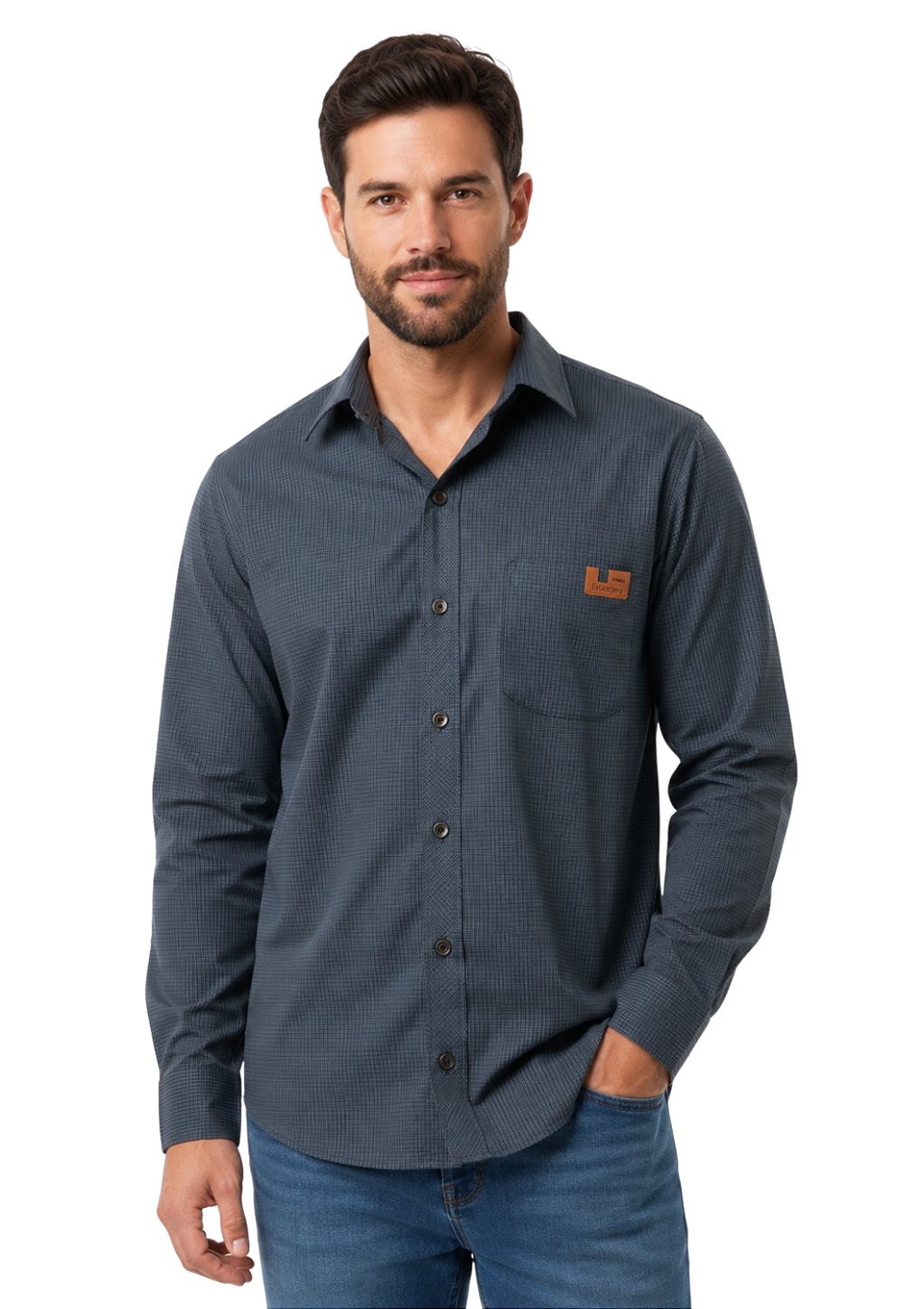 Camisa Tricoline Masculina Com Bolso Frente Estanciero