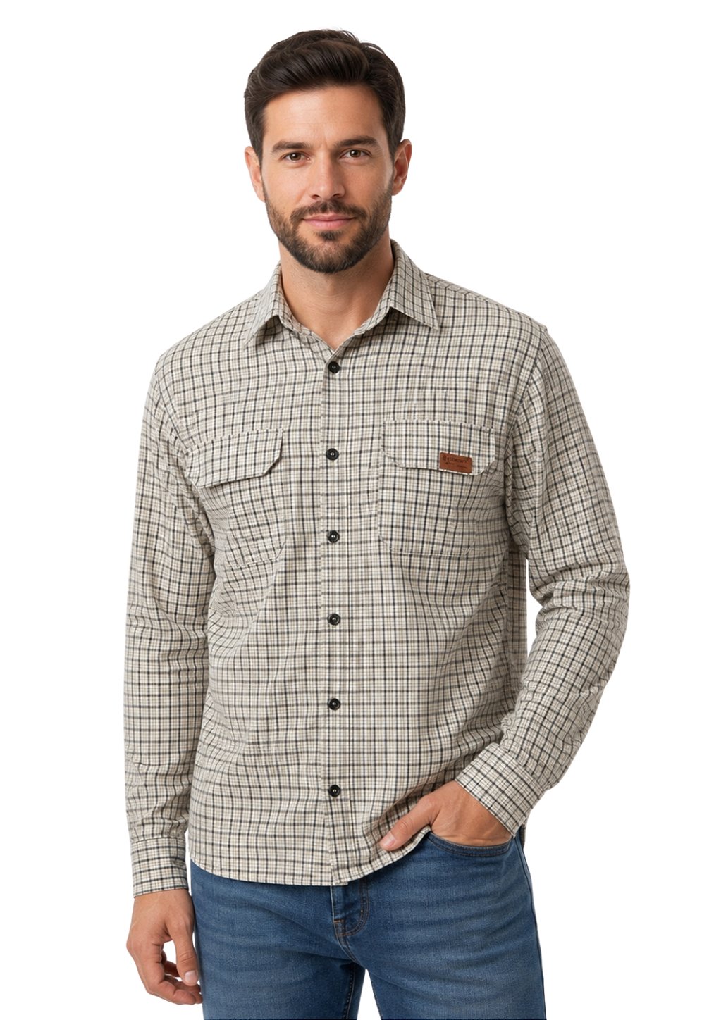 Camisa Tricoline Masculina Com 2 Bolsos Frente Estanciero