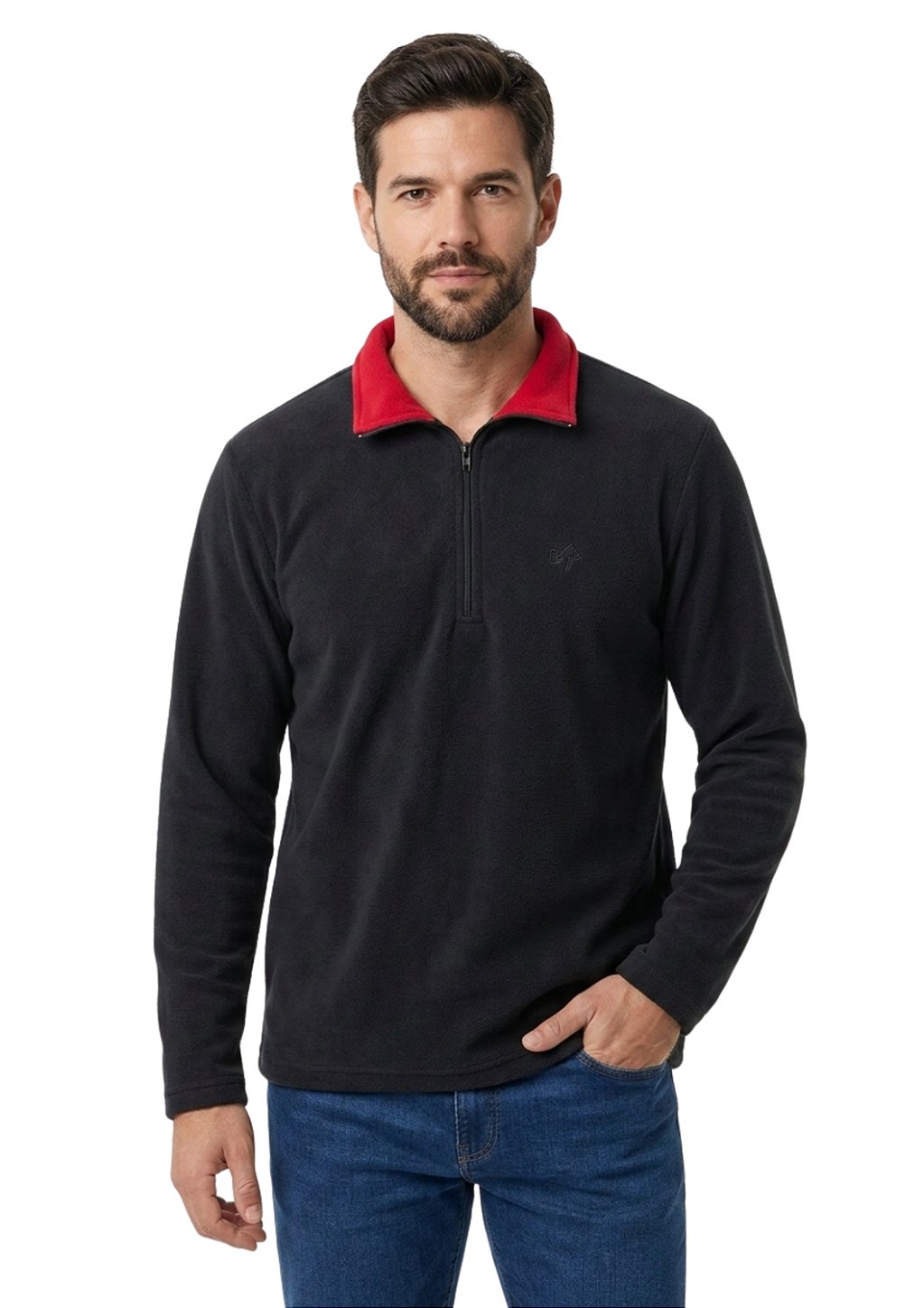 Blusa Microsoft Fleece Masculina Bicolor Meio Zíper Estanciero