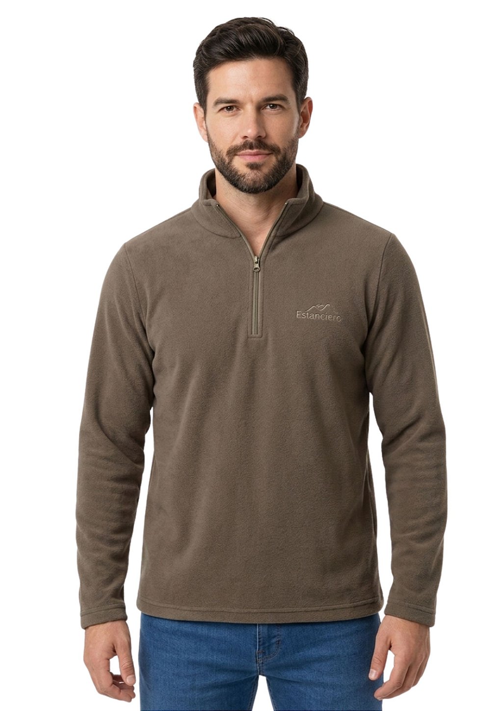 Blusa Microsoft Fleece Masculina Meio Zíper Estanciero Marrom