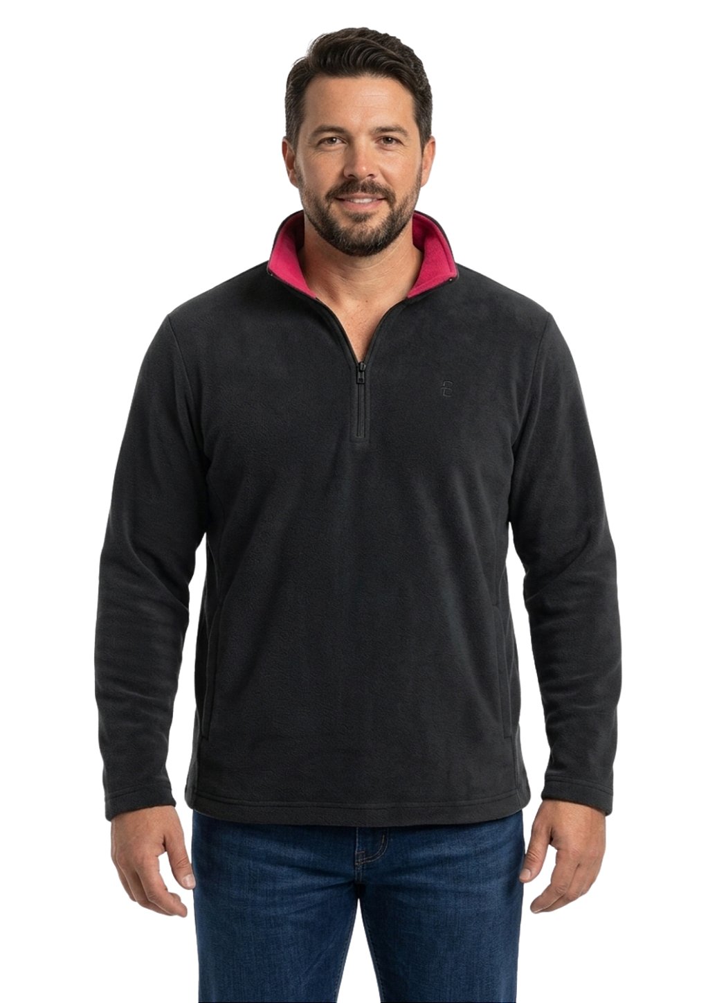 Blusa Microsoft Fleece Plus Size Masculina Bicolor Meio Zíper Estanciero