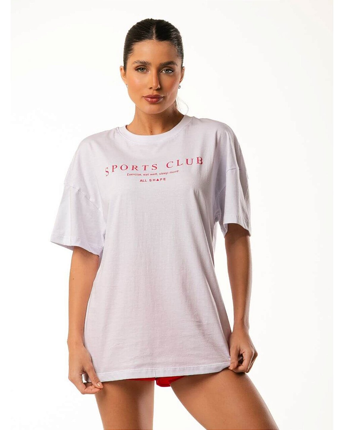 CAMISETA DE MALHA PENTEADA - BRANCO/VERMELHO