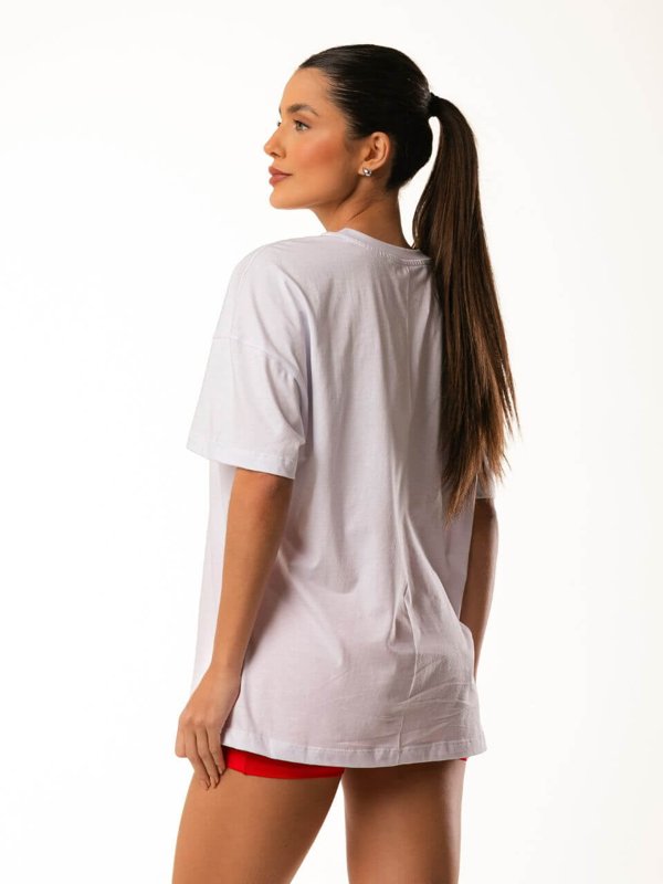 CAMISETA DE MALHA PENTEADA - BRANCO/VERMELHO