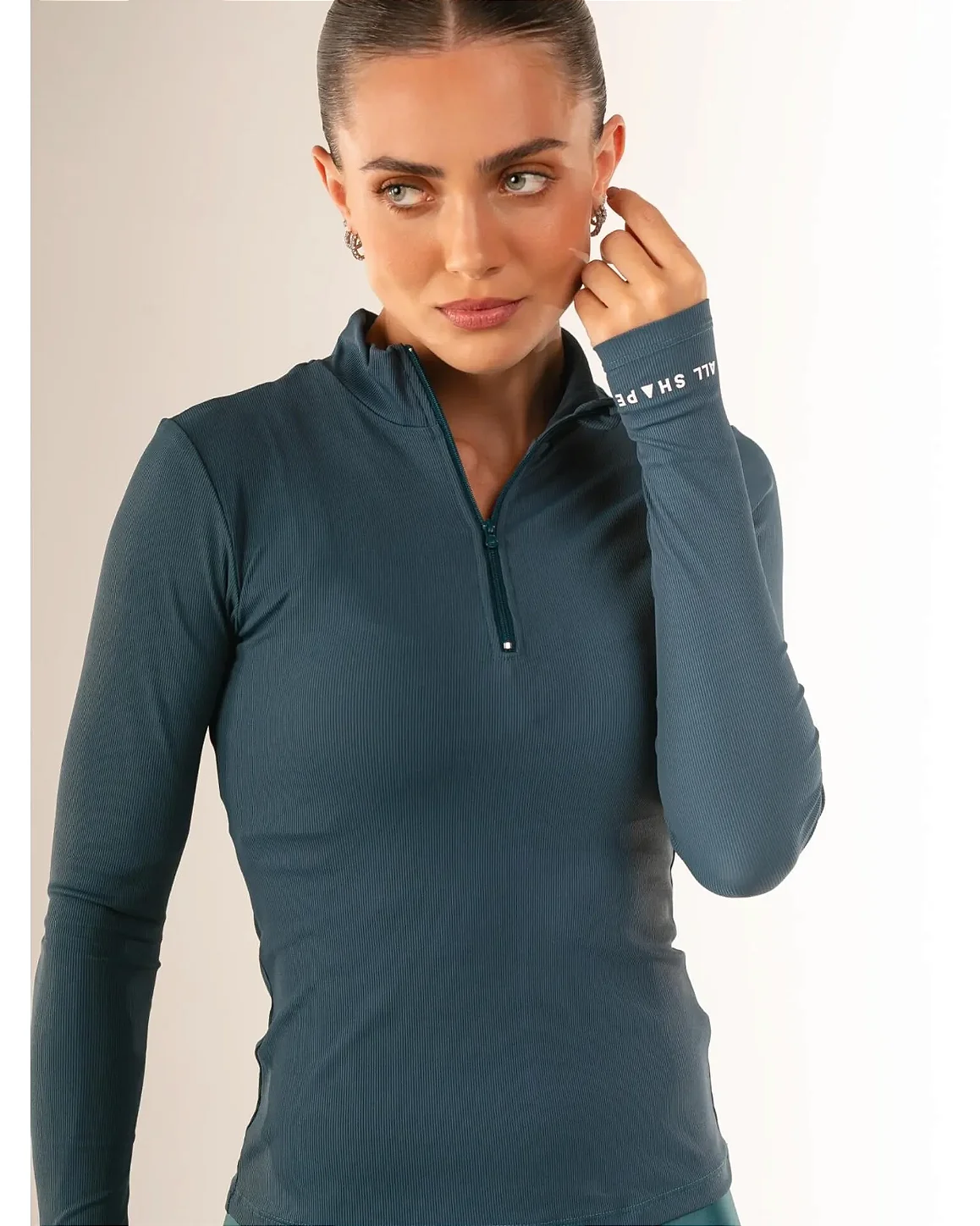 BLUSA MANGA LONGA CANELADA COM ZÍPER - VERDE ESMERALDA