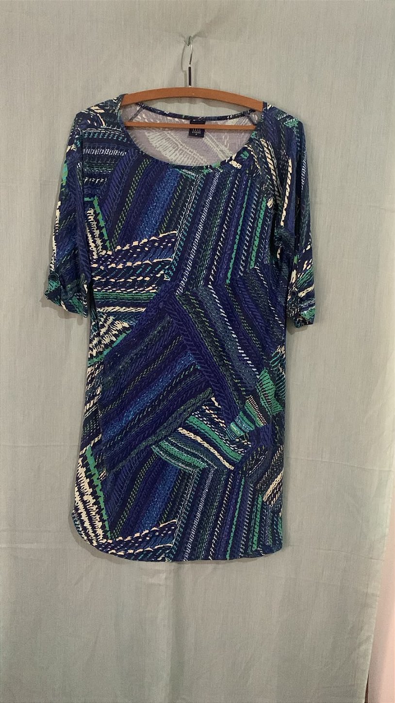 Vestido Azul e Branco Estampa Geométrica