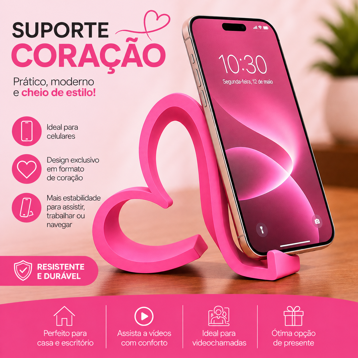 Suporte Para Celular De Mesa Formato Coração Decorativo Top