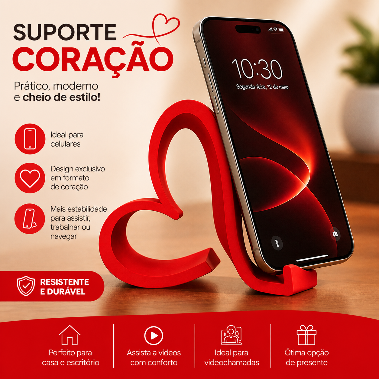 Suporte Para Celular De Mesa Formato Coração Decorativo Top