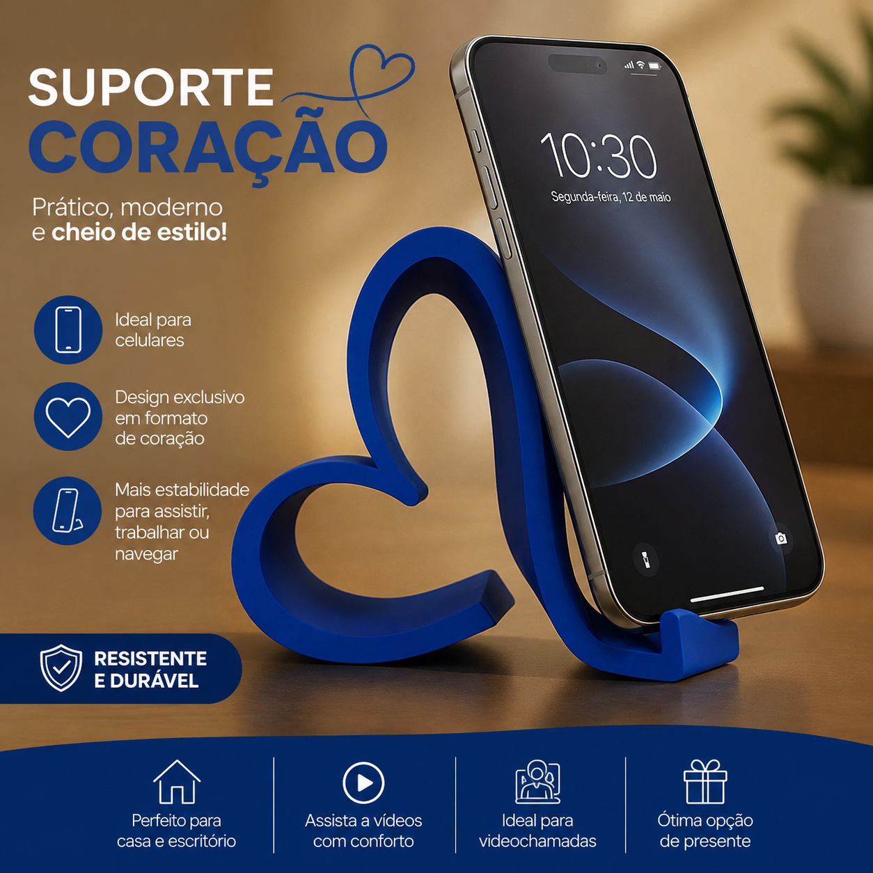 Suporte Para Celular De Mesa Formato Coração Decorativo Top