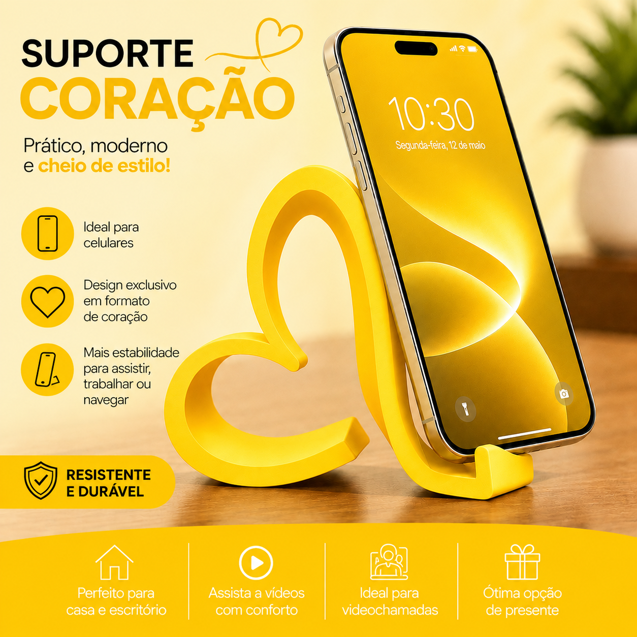 Suporte Para Celular De Mesa Formato Coração Decorativo Top