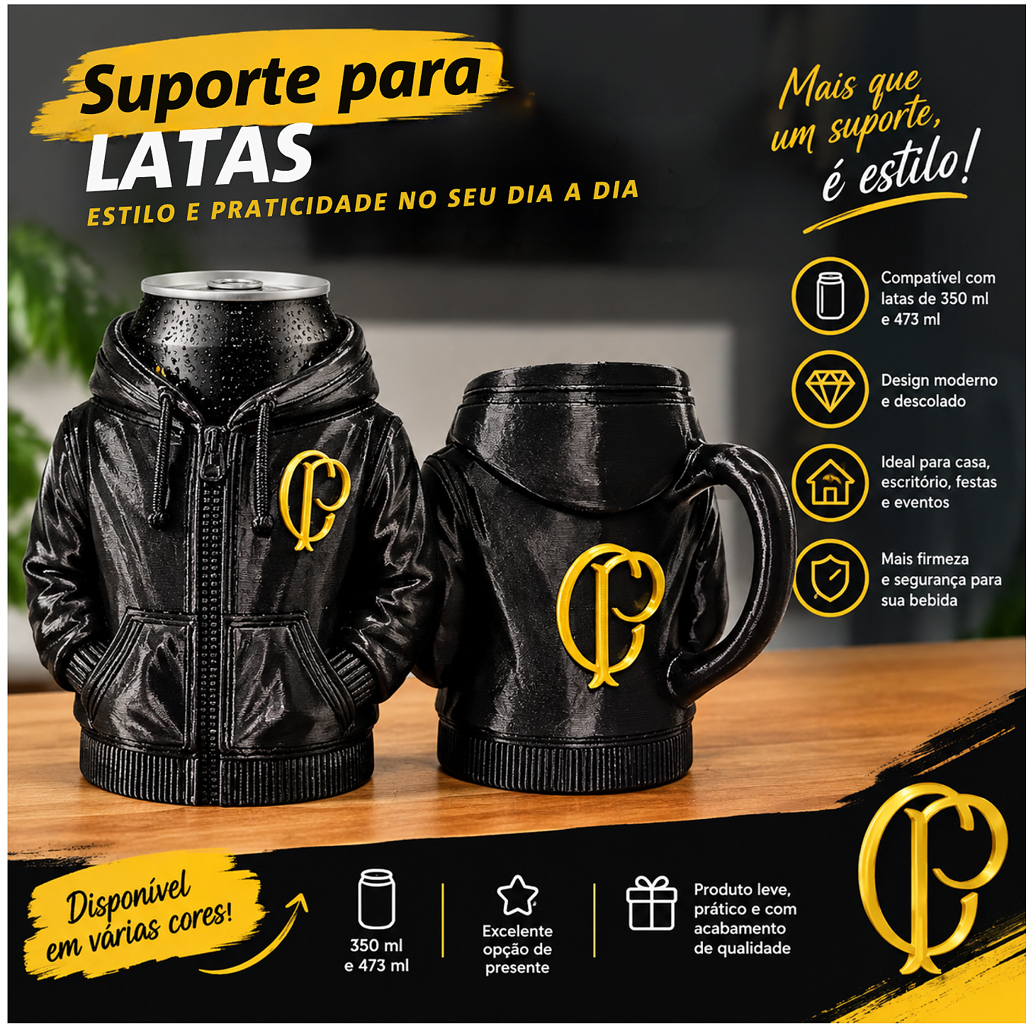 Porta Lata moletom 350ml Corinthians 3D