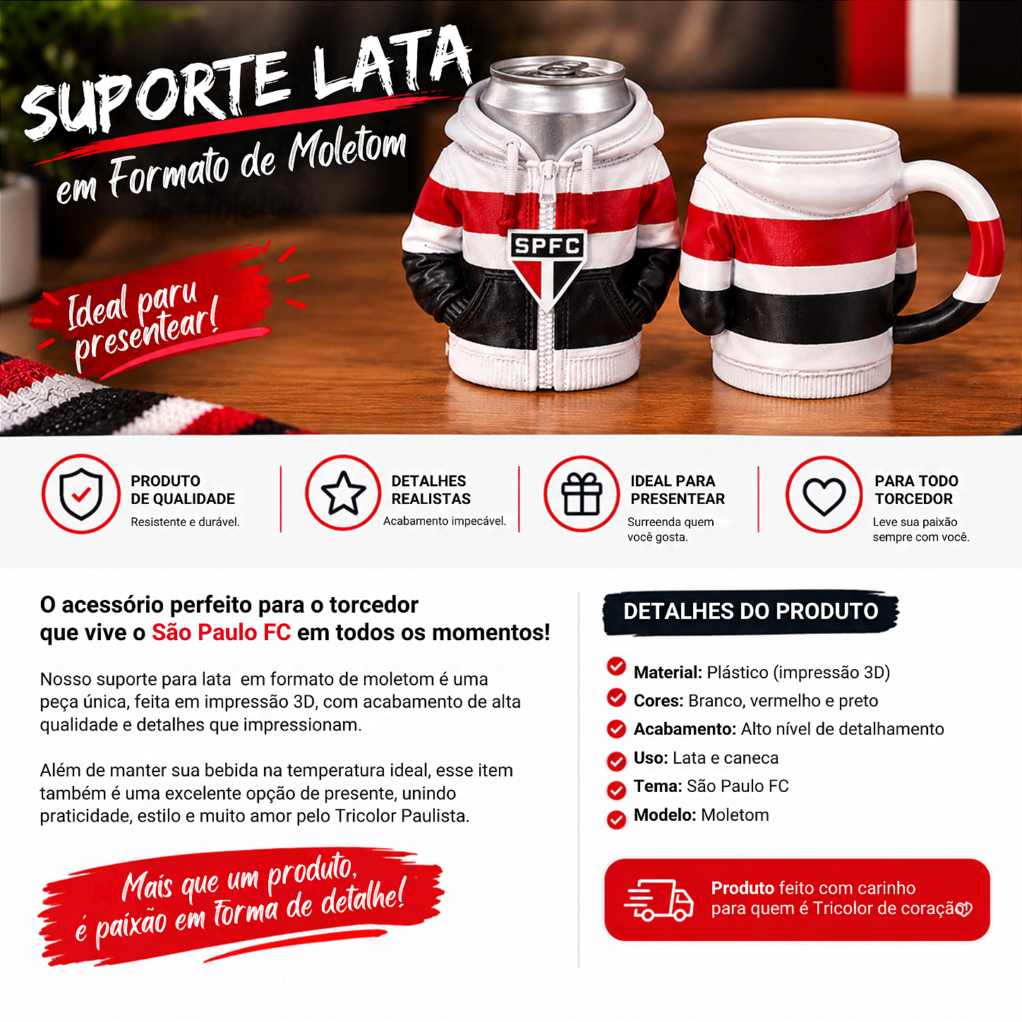 Porta Lata Moletom São Paulo F.C. 350ml 3D
